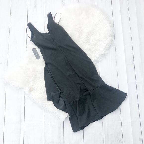 Lulus Womens Modern Maiden Asymmetrical Hem Midi Dress Black Back Zip Small - Picture 5 of 6